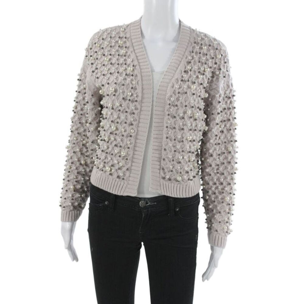 Zara Women Beige V-Neck Long Sleeve Cardigan Acrylic Size S